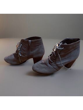 Ardene Lace Up Taupe Heeled Boots - Size 8